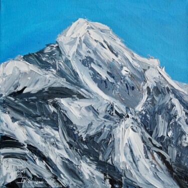 Painting titled "Mönch Mountain in t…" by Liza Illichmann, Original Artwork, Oil Mounted on Wood Stretcher frame