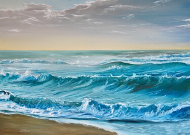 Painting titled "Ocean Breeze" by Liza Illichmann, Original Artwork, Oil Mounted on Wood Stretcher frame