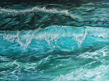 Painting titled "Dramatic Sea" by Liza Illichmann, Original Artwork, Oil Mounted on Wood Stretcher frame