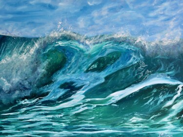 Painting titled "Rough water" by Liza Illichmann, Original Artwork, Oil Mounted on Wood Stretcher frame