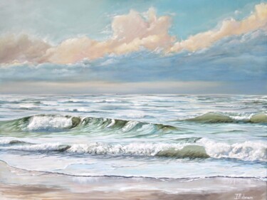 Painting titled "Caribbean Sea" by Liza Illichmann, Original Artwork, Oil Mounted on Wood Stretcher frame