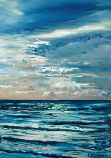 Malerei mit dem Titel "Dramatic seascape" von Liza Illichmann, Original-Kunstwerk, Öl