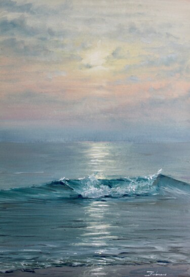 Painting titled "Peaceful ocean" by Liza Illichmann, Original Artwork, Oil