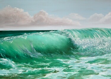 Painting titled "Wave" by Liza Illichmann, Original Artwork, Oil Mounted on Wood Stretcher frame