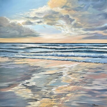 Painting titled "Golden hour" by Liza Illichmann, Original Artwork, Oil Mounted on Wood Stretcher frame