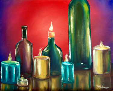 Painting titled "By candlelight" by Liza Illichmann, Original Artwork, Oil Mounted on Cardboard