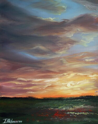 Painting titled "Rustic Horizon" by Liza Illichmann, Original Artwork, Oil Mounted on Cardboard