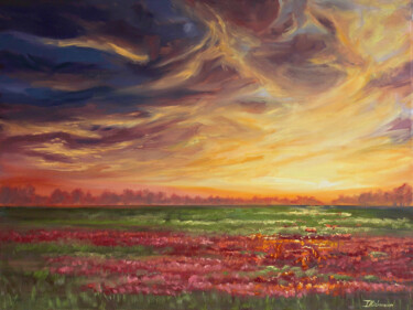 Painting titled "Majestic Sun" by Liza Illichmann, Original Artwork, Oil Mounted on Wood Stretcher frame