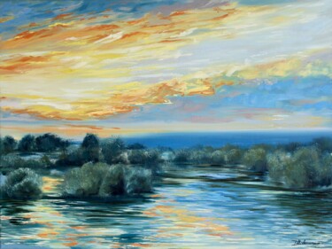 Painting titled "Glowing Evening" by Liza Illichmann, Original Artwork, Oil Mounted on Wood Stretcher frame