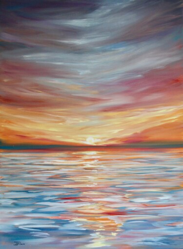 Painting titled "Bohemian Ocean" by Liza Illichmann, Original Artwork, Oil Mounted on Wood Stretcher frame