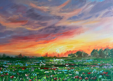 Painting titled "Almost summer" by Liza Illichmann, Original Artwork, Oil Mounted on Wood Stretcher frame