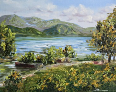 Painting titled "The Charm of Lake C…" by Liza Illichmann, Original Artwork, Oil Mounted on Cardboard