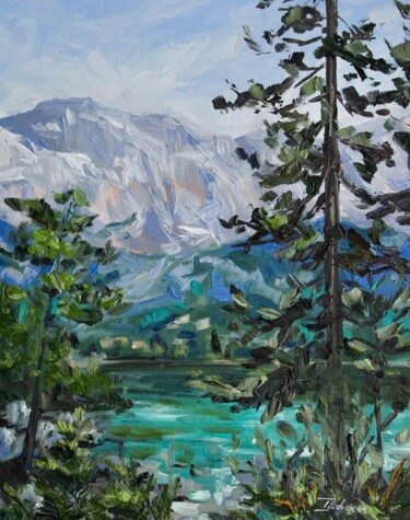 Painting titled "Eibsee" by Liza Illichmann, Original Artwork, Oil Mounted on Cardboard