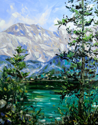 Pintura intitulada "Lake Eibsee" por Liza Illichmann, Obras de arte originais, Óleo Montado em Armação em madeira