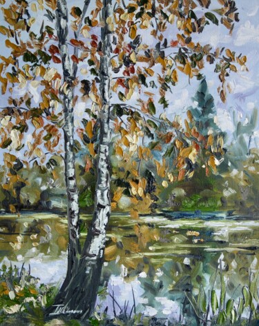 Painting titled "Autumn Leaves" by Liza Illichmann, Original Artwork, Oil Mounted on Cardboard