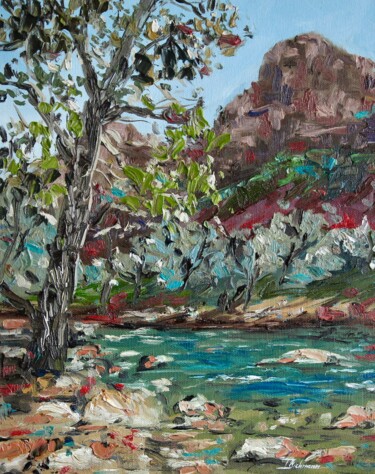 Malerei mit dem Titel "Zion National Park" von Liza Illichmann, Original-Kunstwerk, Öl Auf Karton montiert
