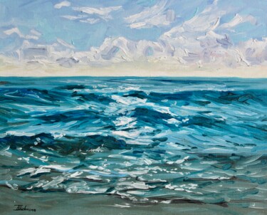 Painting titled "Coastal Glow (Study)" by Liza Illichmann, Original Artwork, Oil Mounted on Cardboard