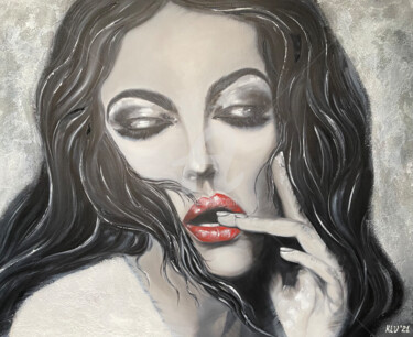 Painting titled "Monica Bellucci sur…" by Liza Khaldzhidis, Original Artwork, Oil Mounted on Wood Stretcher frame