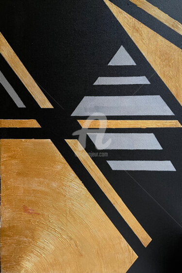 Painting titled "Geometry, gold and…" by Liza Khaldzhidis, Original Artwork, Acrylic