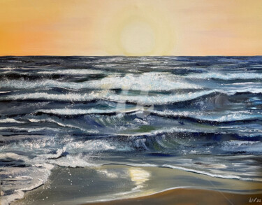 Painting titled "Ionian Sea of Greec…" by Liza Khaldzhidis, Original Artwork, Oil Mounted on Wood Stretcher frame