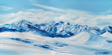 Painting titled "Caucasian mountain…" by Liza Khaldzhidis, Original Artwork, Oil Mounted on Wood Stretcher frame