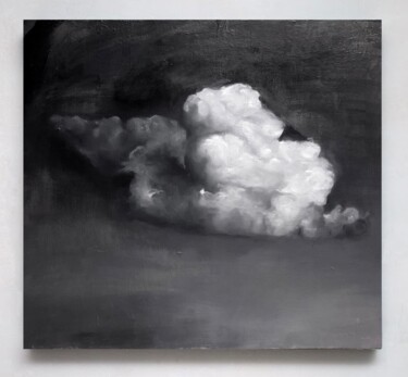 Painting titled "White cloud 1" by Liza Orlovska, Original Artwork, Oil Mounted on Wood Stretcher frame