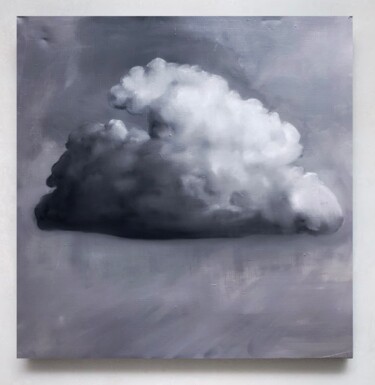 Painting titled "White clouds 2" by Liza Orlovska, Original Artwork, Oil Mounted on Wood Stretcher frame