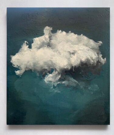 Painting titled "One blue cloud" by Liza Orlovska, Original Artwork, Oil Mounted on Wood Stretcher frame