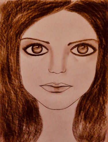 Drawing titled "Reflection, portrait" by Liza Peninon, Original Artwork, Charcoal