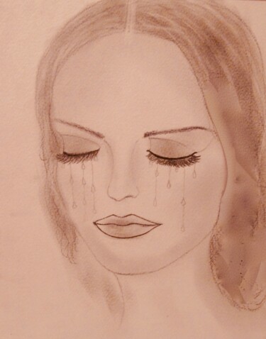Dessin intitulée "Teardrops, portrait" par Liza Peninon, Œuvre d'art originale, Crayon
