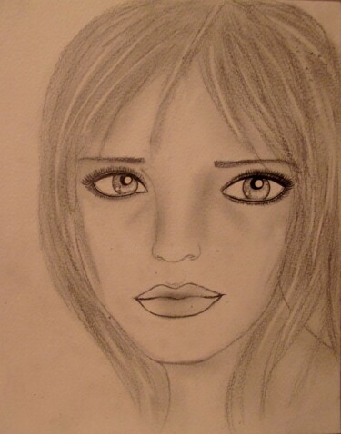 Drawing titled "Wild girl, portrait" by Liza Peninon, Original Artwork, Pencil