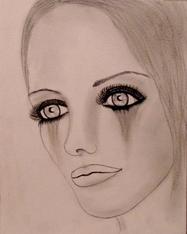Drawing titled "Teardrops, portrait…" by Liza Peninon, Original Artwork, Pencil