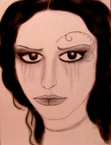 Zeichnungen mit dem Titel "Tears, portrait" von Liza Peninon, Original-Kunstwerk, Kohle