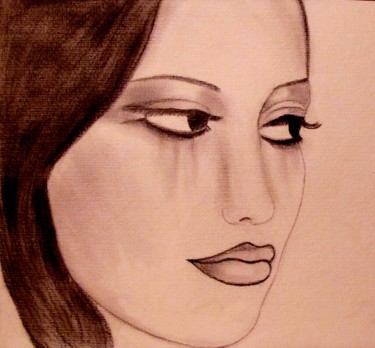 Dessin intitulée "Not crying, portrait" par Liza Peninon, Œuvre d'art originale, Fusain