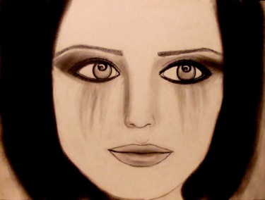 Рисунок под названием "Tears of a doll, po…" - Liza Peninon, Подлинное произведение искусства, Древесный уголь