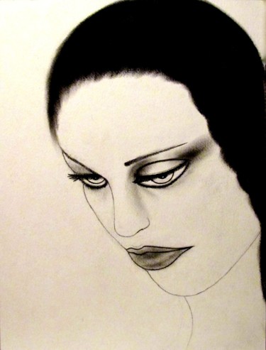 Dessin intitulée "Sad lolita, portrait" par Liza Peninon, Œuvre d'art originale, Fusain