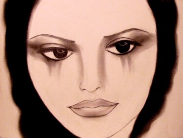 Dibujo titulada "Melancholy, portrait" por Liza Peninon, Obra de arte original, Carbón