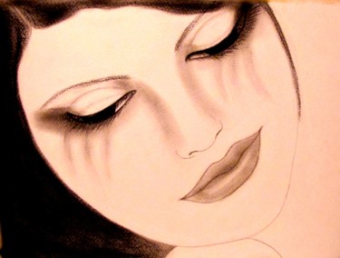 Drawing titled "Silent tears, portr…" by Liza Peninon, Original Artwork, Charcoal