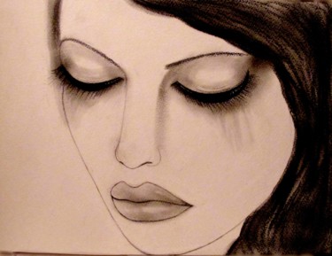 Disegno intitolato "Deep sadness, portr…" da Liza Peninon, Opera d'arte originale, Carbone