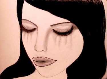Σχέδιο με τίτλο "Silent tears, portr…" από Liza Peninon, Αυθεντικά έργα τέχνης, Κάρβουνο