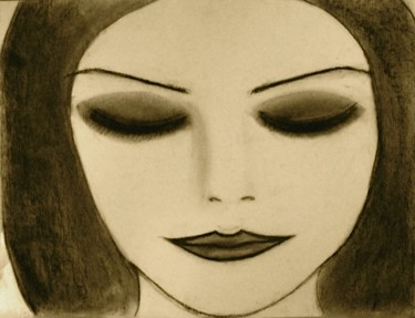 Drawing titled "Mysterious, portrai…" by Liza Peninon, Original Artwork, Charcoal