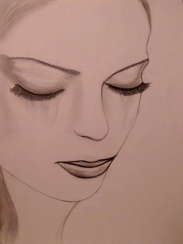 Drawing titled "Sadness, portrait (…" by Liza Peninon, Original Artwork, Pencil