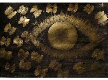 Painting titled "Golden Galactic Eye…" by Liza Peninon, Original Artwork, Acrylic