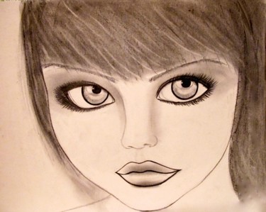 Drawing titled "The Fairy, portrait" by Liza Peninon, Original Artwork, Charcoal