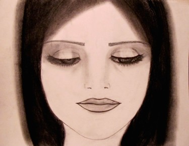 Drawing titled "Les yeux mi-clos, p…" by Liza Peninon, Original Artwork, Charcoal