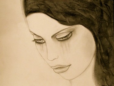 Drawing titled "The Burden, portrait" by Liza Peninon, Original Artwork, Charcoal