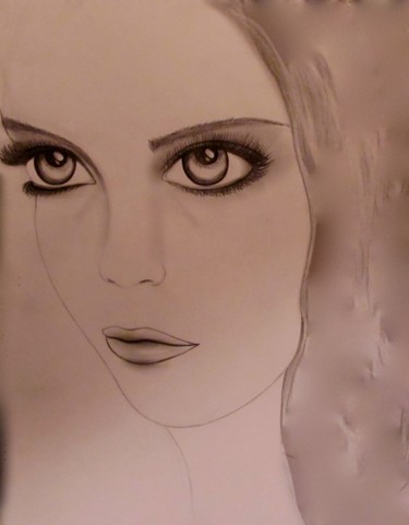 Рисунок под названием "Pensive, portrait" - Liza Peninon, Подлинное произведение искусства, Карандаш