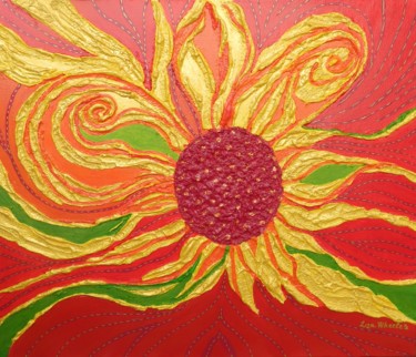 Golden Days of Summer - abstract floral painting Painting titled "Golden Days of Summ…" by Liza Wheeler, Original Art, Acrylic