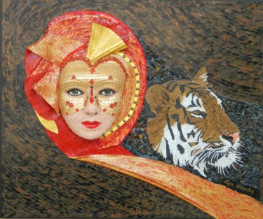 Moods - surreal woman and tiger mixed media art Sculpture titled "Moods - surreal wom…" by Liza Wheeler, Original Artwork, Other