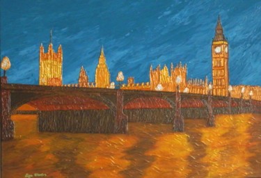 Ζωγραφική με τίτλο "Big Ben at 10:30 PM…" από Liza Wheeler, Αυθεντικά έργα τέχνης, Ακρυλικό